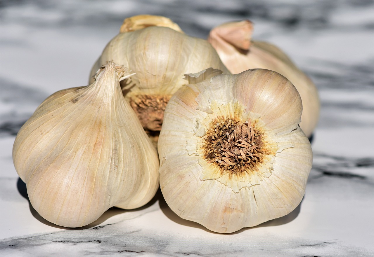 a bunch of garlic sitting on top of a marble counter, by Nancy Carline, hurufiyya, extremely pale blond hair, highly detailed. smooth, pale pointed ears, silver，ivory
