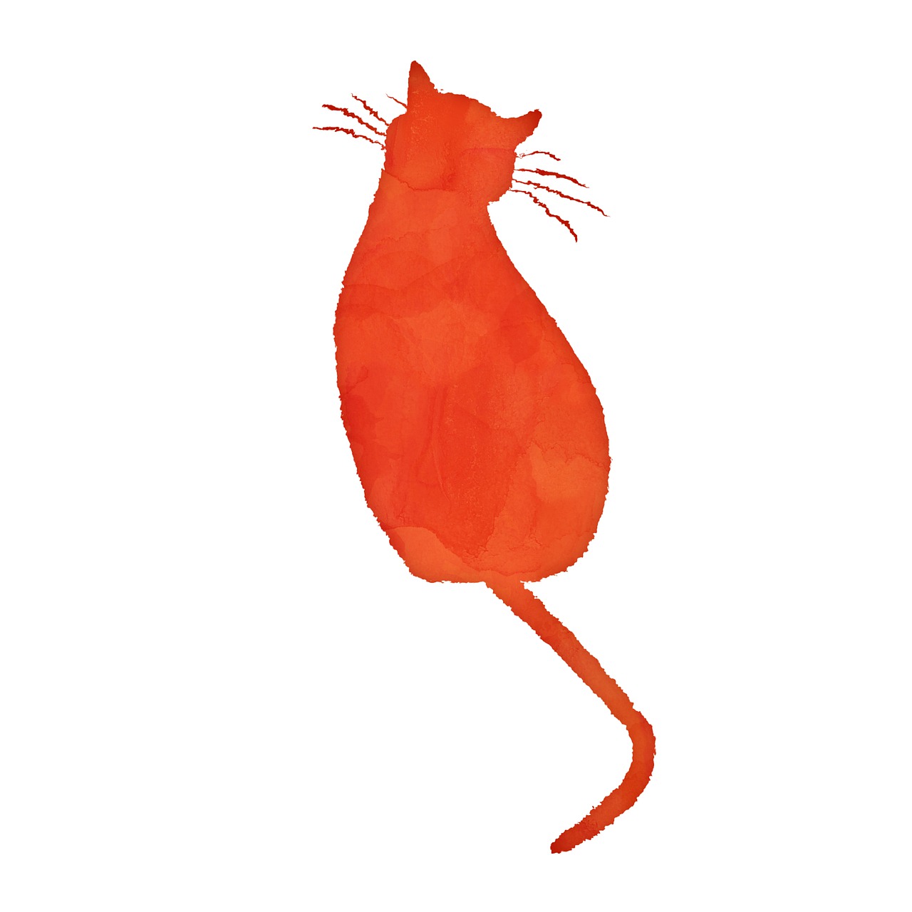 a watercolor painting of a cat on a white background, a picture, by Yuko Tatsushima, conceptual art, single silhouette figure, red color, orange, painted in high resolution