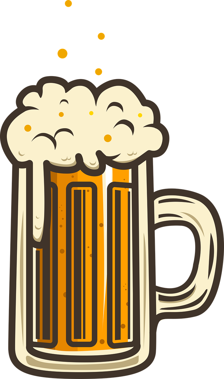 a mug of beer with bubbles coming out of it, pixabay, pop art, cartoonish vector style, a pair of ribbed, medium close up shot, beer logo