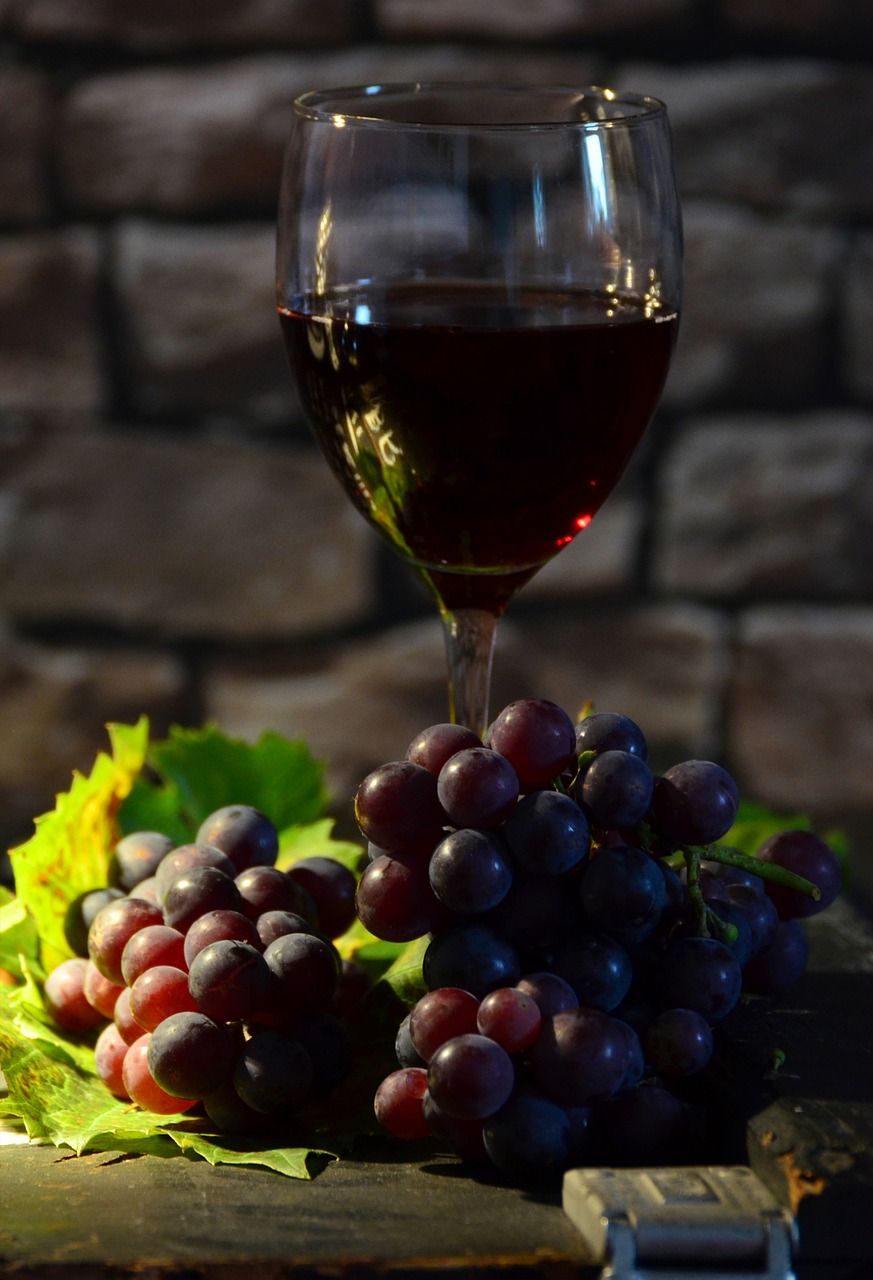 a glass of wine sitting next to a bunch of grapes, by Jan Rustem, pixabay contest winner, photorealism, stock photo, high quality product image”