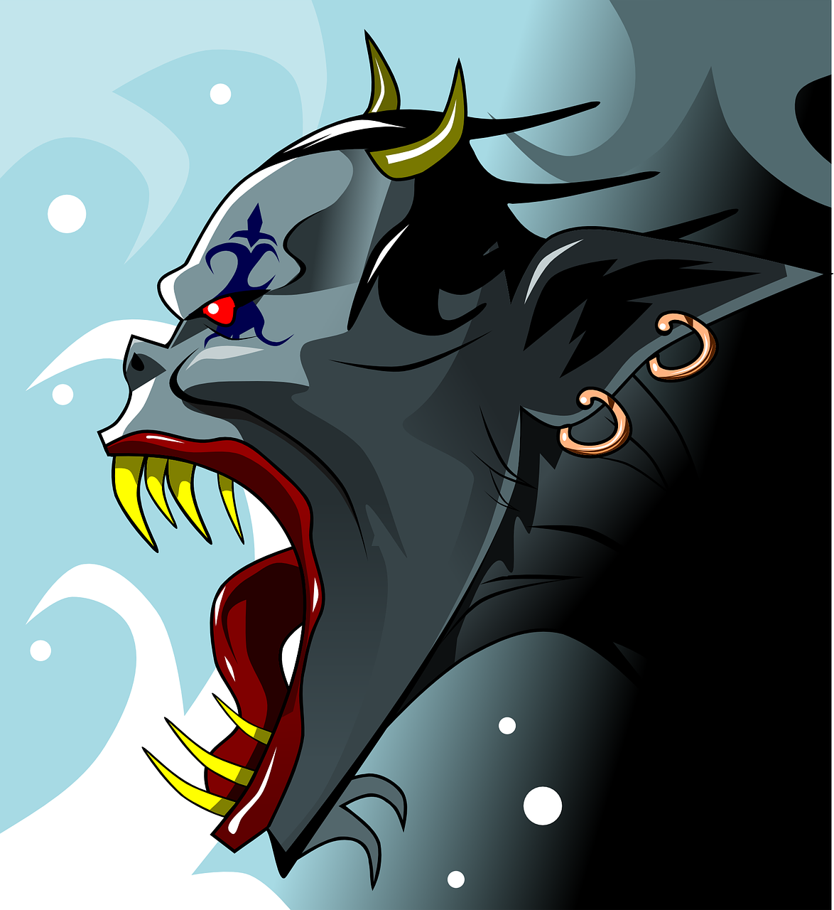 a drawing of a demon with its mouth open, vector art, deviantart contest winner, over the head of a sea wolf, vector, morgana, !!! very coherent!!! vector art