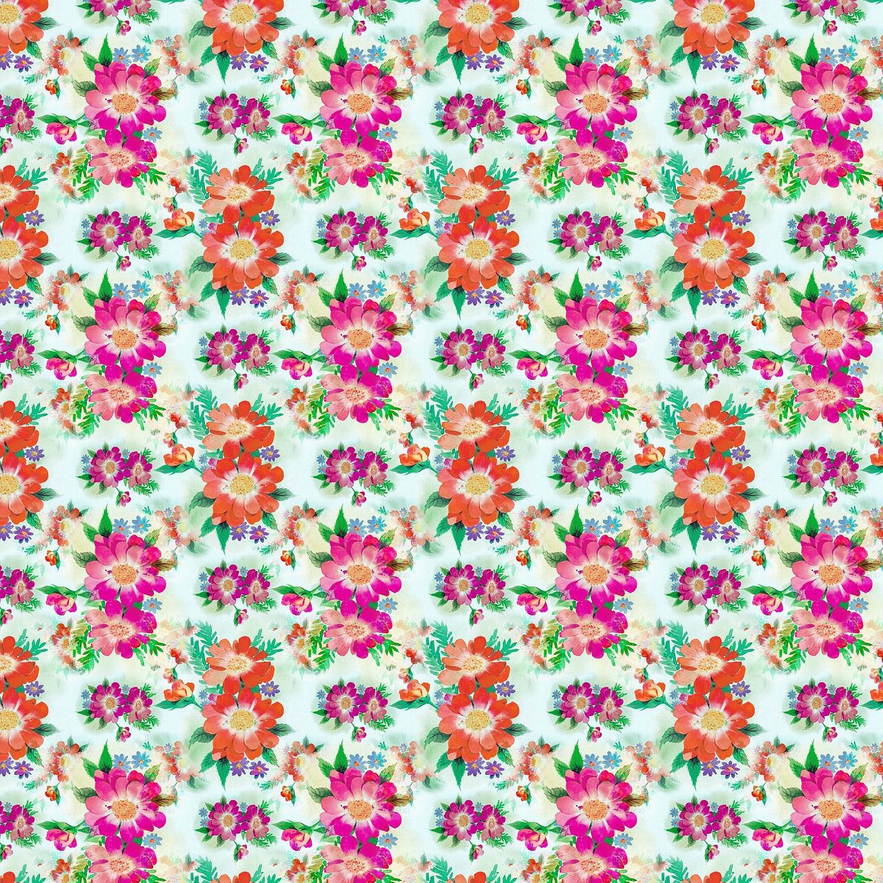 a pattern of colorful flowers on a white background, inspired by Marie Bashkirtseff, shutterstock, maximalism, pink and teal and orange, stereogram, floral clothes ”, colorful”