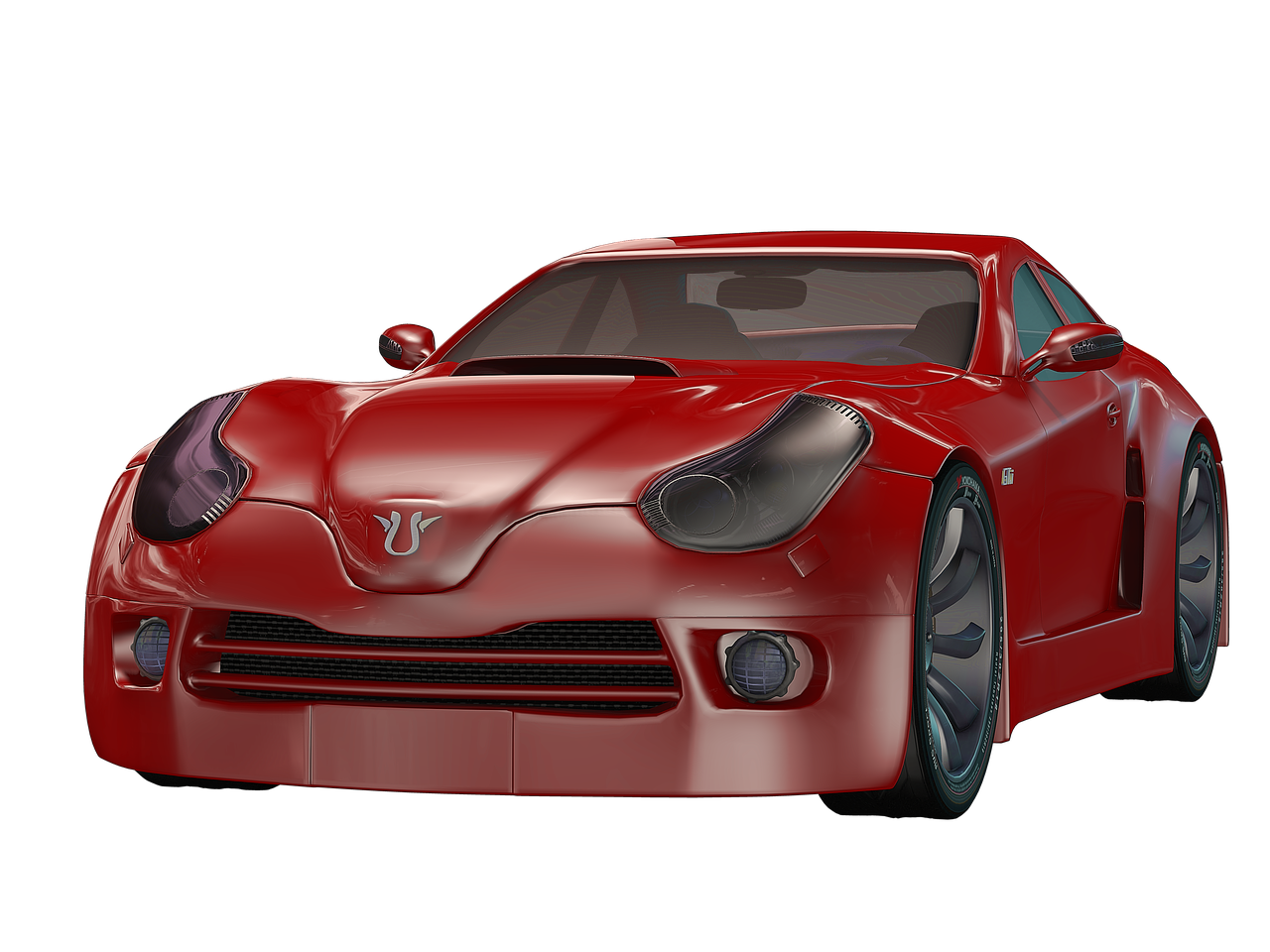 a red sports car on a black background, inspired by Ueda Fumito, polycount, photorealism, toon shader, front shot, pillar, rendered in unreal engine 3