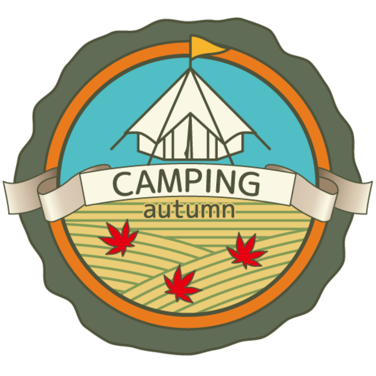 the camping autumn badge, a digital rendering, shutterstock, sōsaku hanga, 3 4 5 3 1, square, cad, image