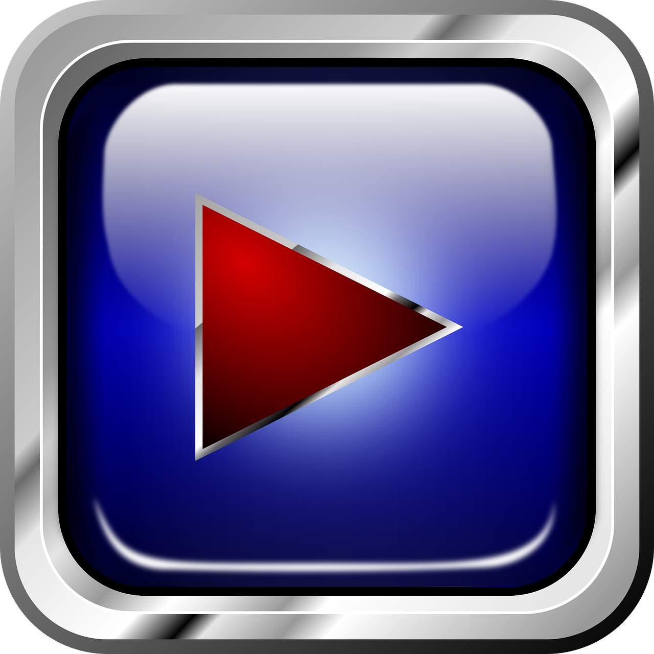 a blue button with a red play button on it, a digital rendering, video art, clipart icon, very sharp photo, metal, museum quality photo