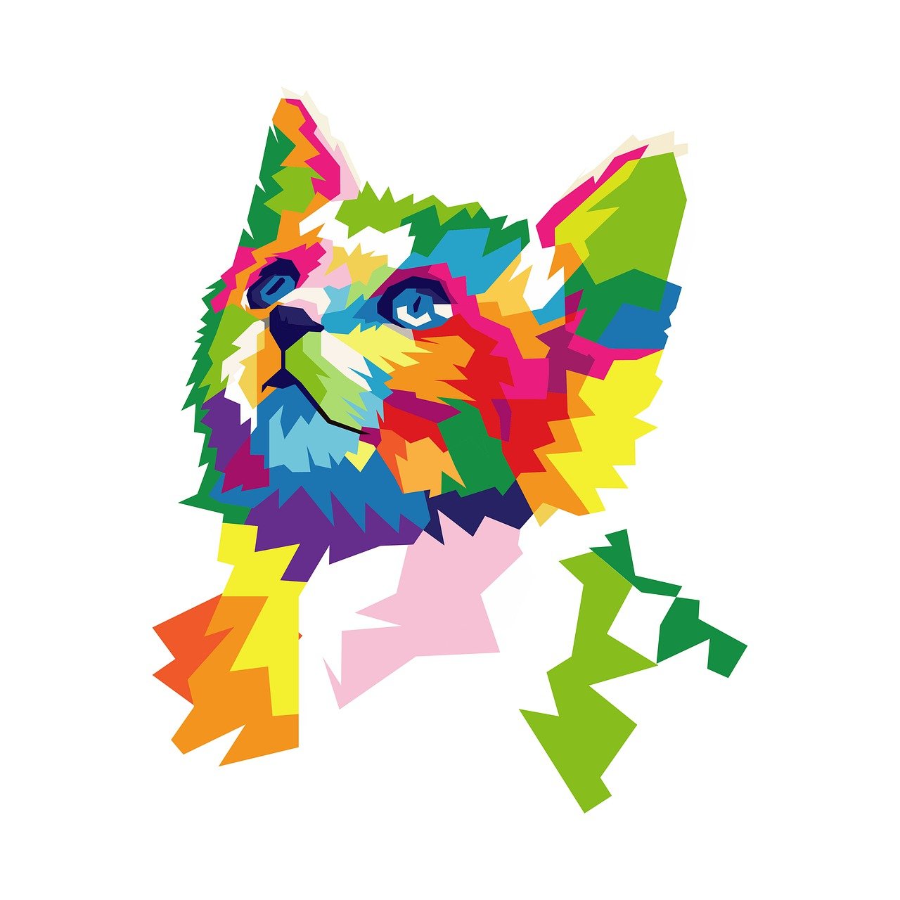 a colorful picture of a dog on a white background, vector art, inspired by Okuda Gensō, furry art, portrait of a kitten, cat silhouette, fennec, cat photo