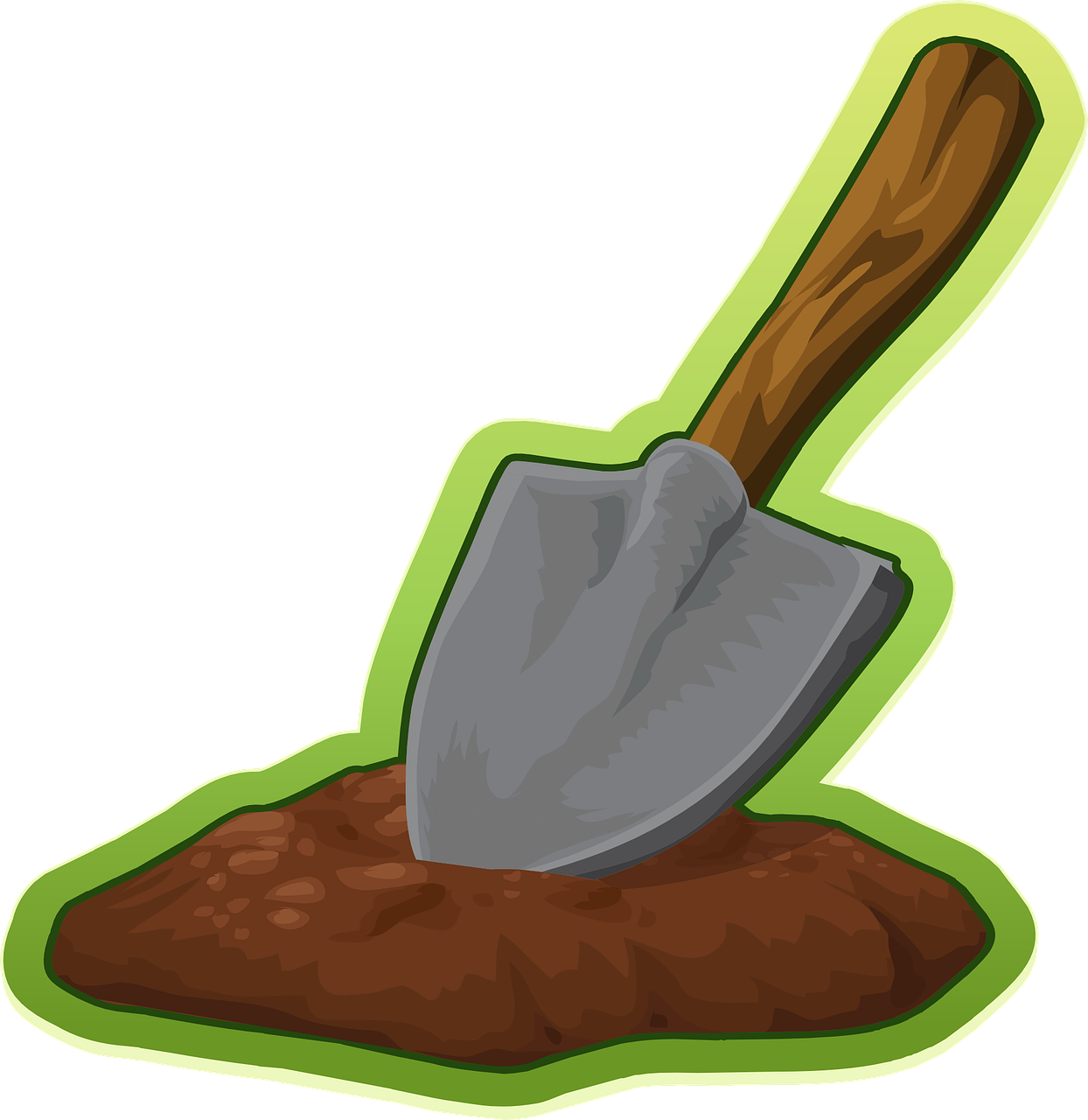 a shovel sitting on top of a pile of dirt, an illustration of, conceptual art, fantasy sticker illustration, farmville, wikihow illustration, a beautiful artwork illustration