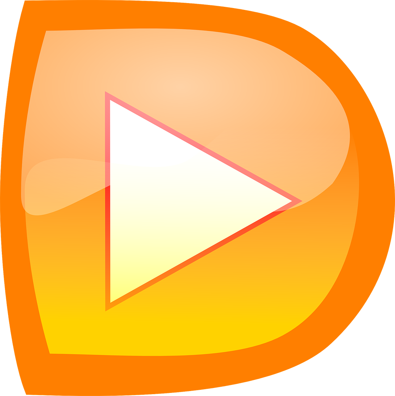 an orange play button with a white arrow, a screenshot, by Dan Content, pixabay, dada, good music, tuned to a dead channel, imvu, steam deck