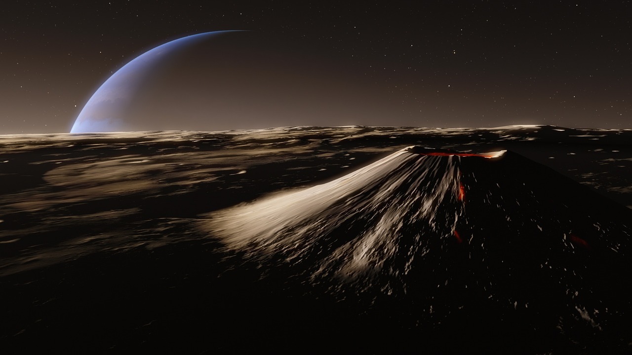 an artist's rendering of an alien landscape, a digital rendering, inspired by John Martin, tumblr, space art, hairs fly in the wind, space debris, houdini fluid simulation, halfmoon in space