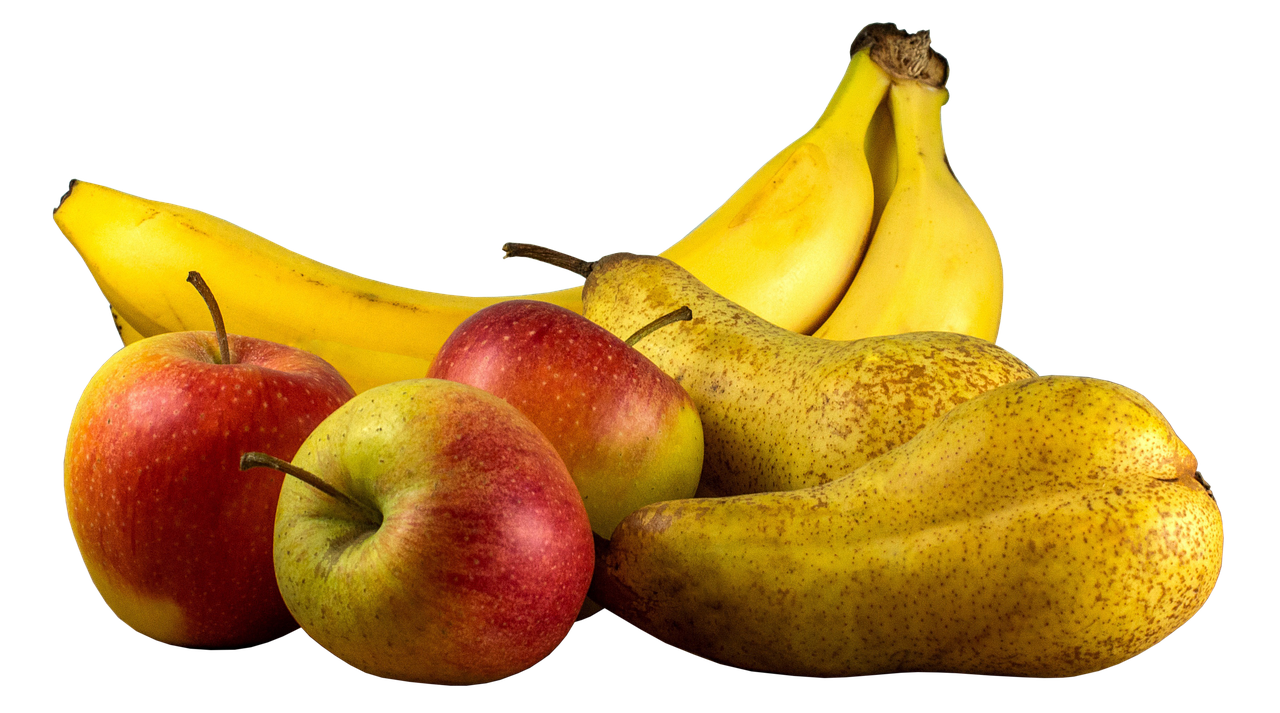 a bunch of bananas and apples sitting next to each other, a still life, pexels, realism, istockphoto, with a black background, background image, cutout