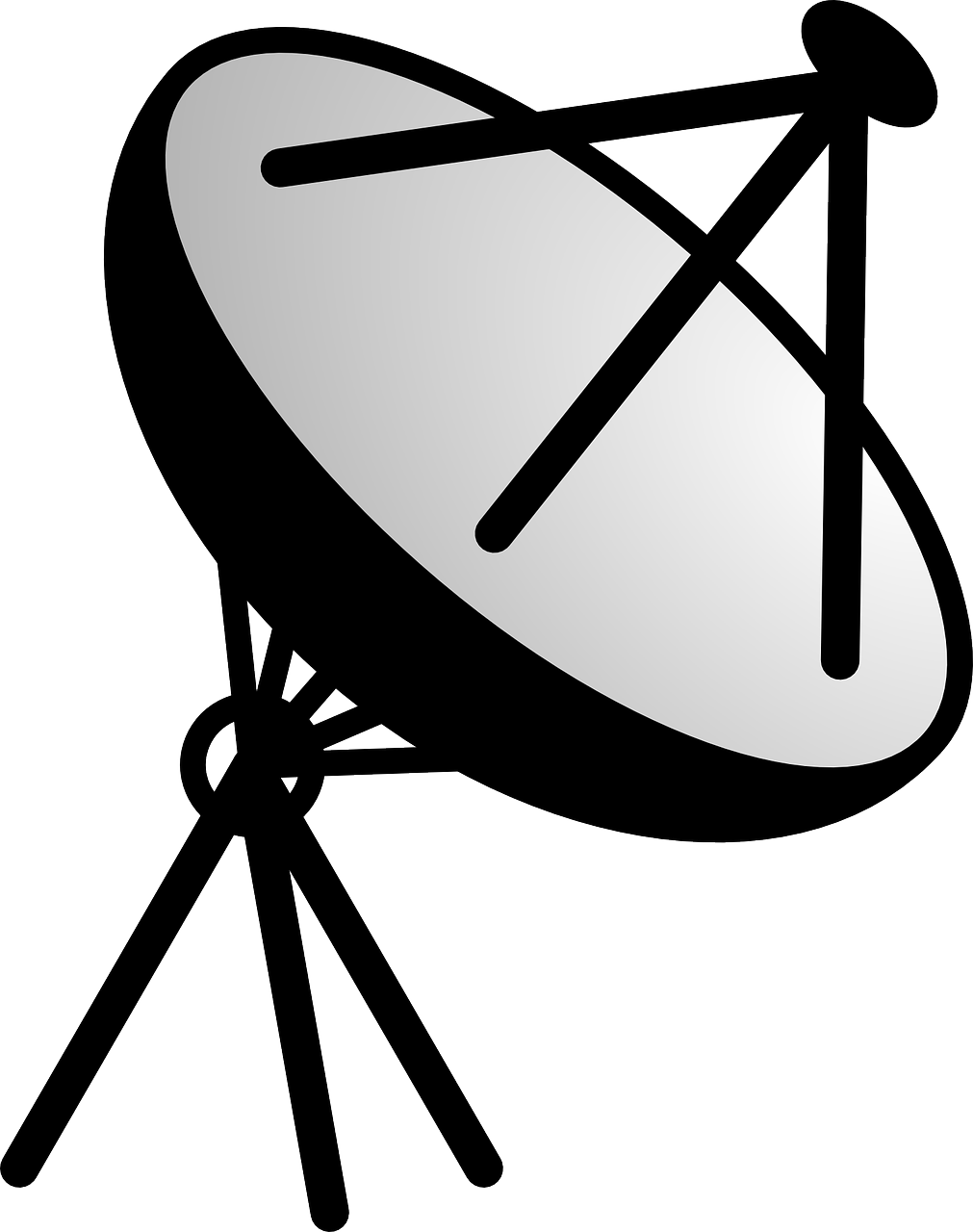 a satellite dish sitting on top of a tripod, a cartoon, by Konrad Krzyżanowski, pixabay, digital art, black and white television still, with a black background, mirroring, servers