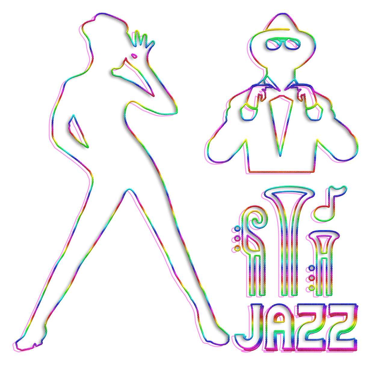 a neon drawing of a man talking on a cell phone, funk art, marcel marcel and metzinger, jazz album cover, vector line - art style, dancers