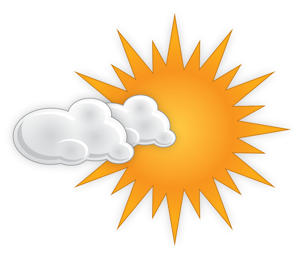 a sun and two white clouds on a black background, an illustration of, precisionism, bad weather approaching, from wheaton illinois, clipart, hot summer day