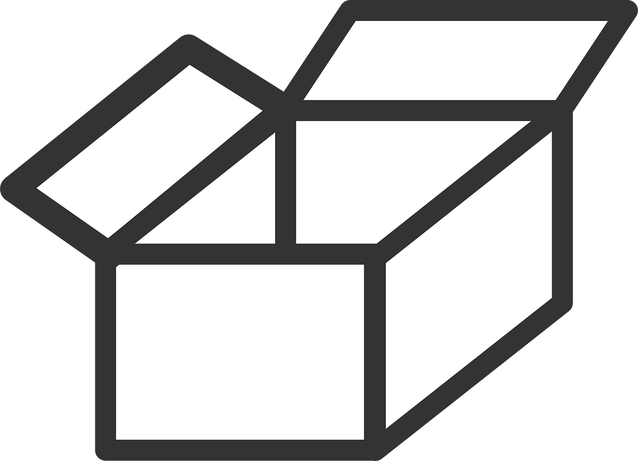 an open box on a black background, pixabay, de stijl, icon black and white, rating: general, grey warehouse background, k high definition