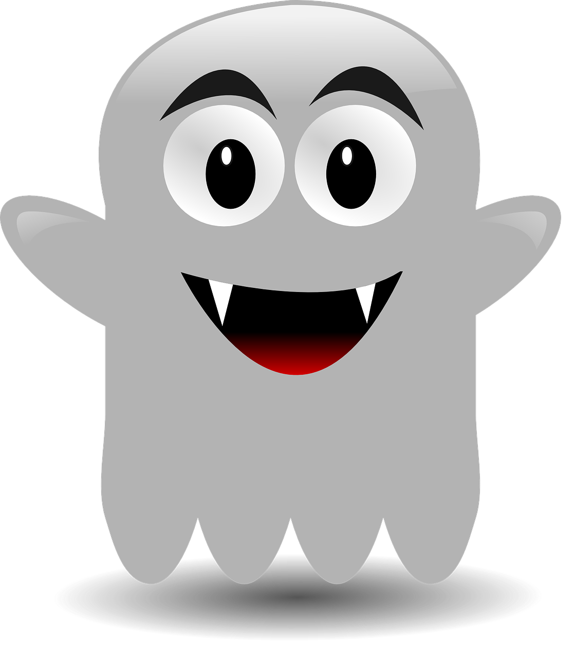 a cartoon ghost with a big smile on it's face, a cartoon, pixabay, mingei, gray anthropomorphic, sharp vampire teeth, googly eyes, high - res