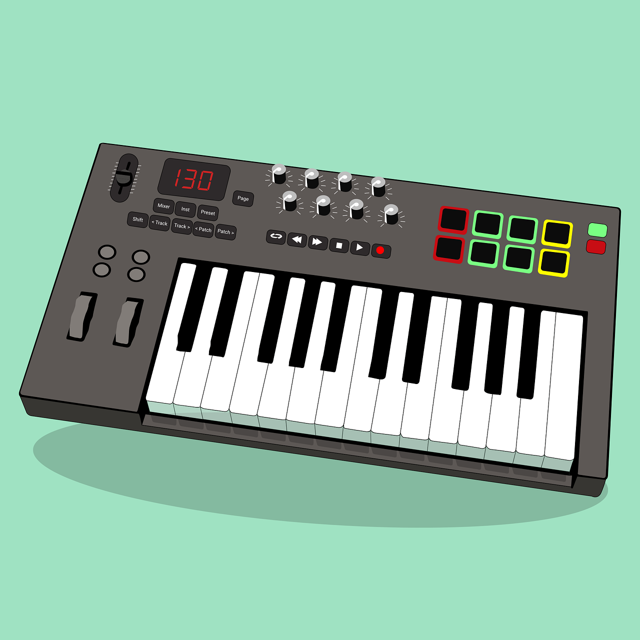 an electronic keyboard sitting on top of a table, an illustration of, inspired by Kawai Gyokudō, shutterstock, computer art, resembling a mix of grimes, modern simplified vector art, controller, a beautiful artwork illustration