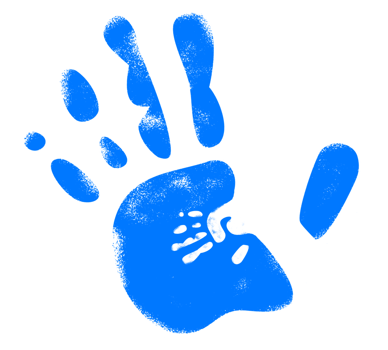 a blue hand print on a black background, a screenprint, flickr, graffiti, pregnancy, colored gel lighting, vectorised, piggy