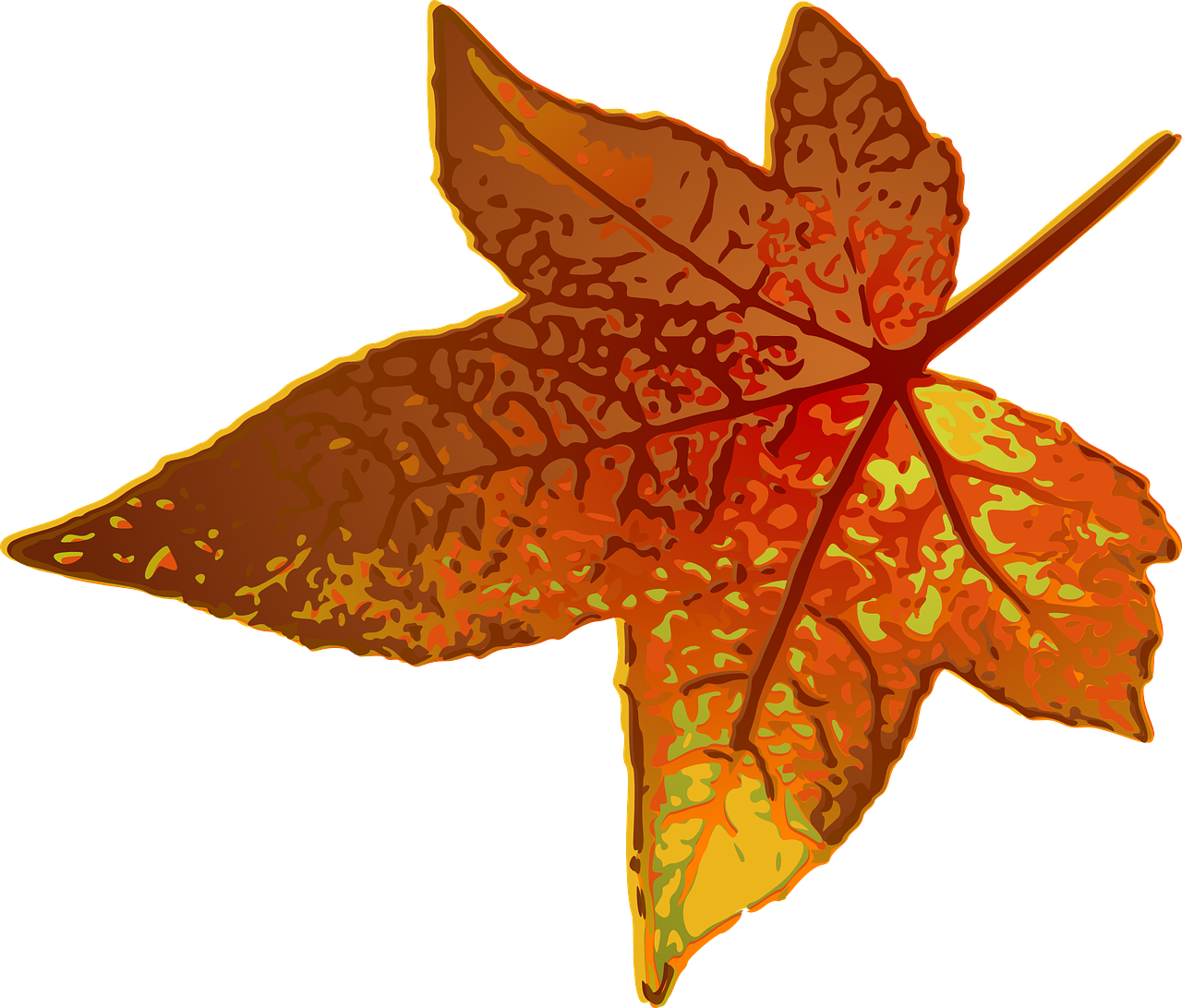 a close up of a leaf on a black background, a digital painting, inspired by Masamitsu Ōta, pixabay, sōsaku hanga, orange yellow, no gradients, autumn maples, star