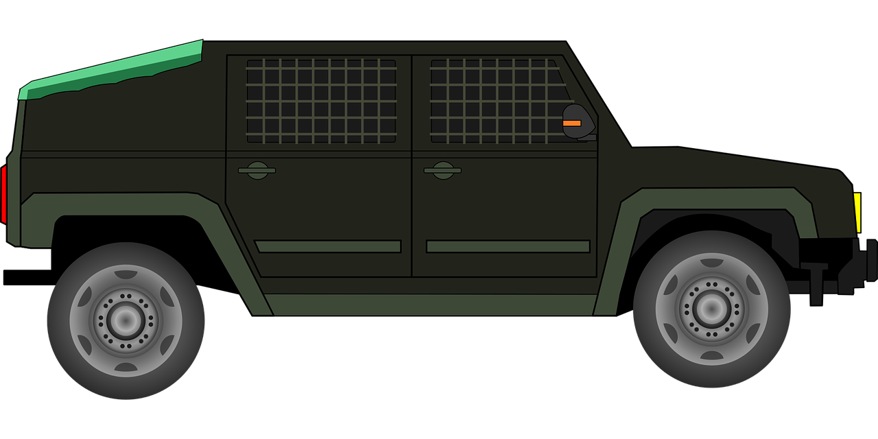 a green jeep on a black background, concept art, inspired by Božidar Jakac, behind bars, cfg _ scale 1 5, attack vector, type - 2