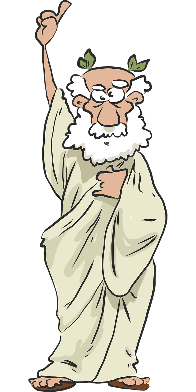 a cartoon of a man with a beard, a statue, inspired by Theophanes the Greek, figuration libre, standing with a black background, dressed thobe, white hair floating in air, clipart