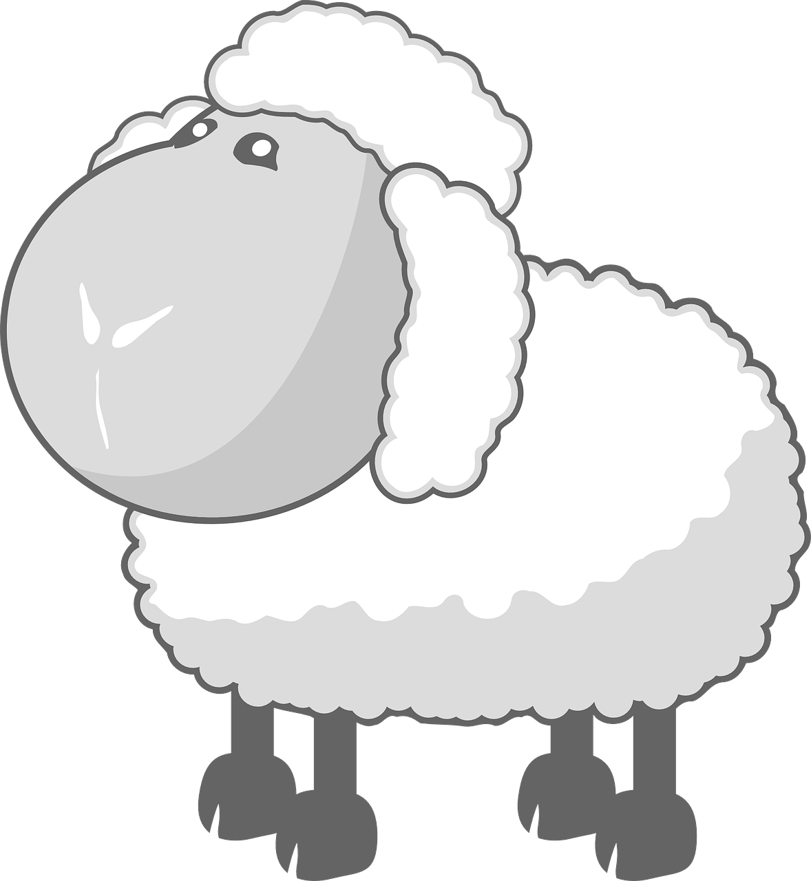 a white sheep standing in front of a black background, a digital rendering, pixabay, mingei, black and white vector, short light grey whiskers, on white, cell shaded adult animation