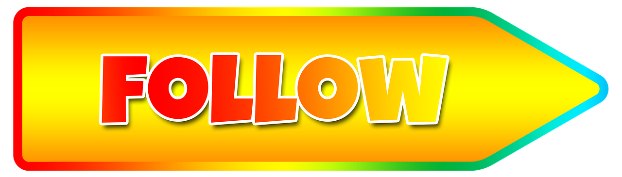 a colorful arrow with the word follow on it, flickr, halloween, gradient yellow, anime!!, billboard image