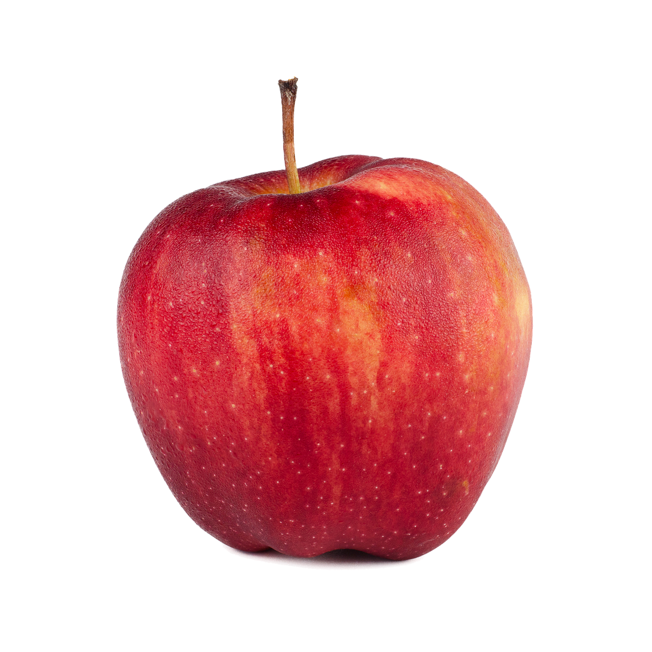 a close up of a red apple on a black background, a digital rendering, hyperrealism, miniature product photo, productphoto, full body image, side view centered