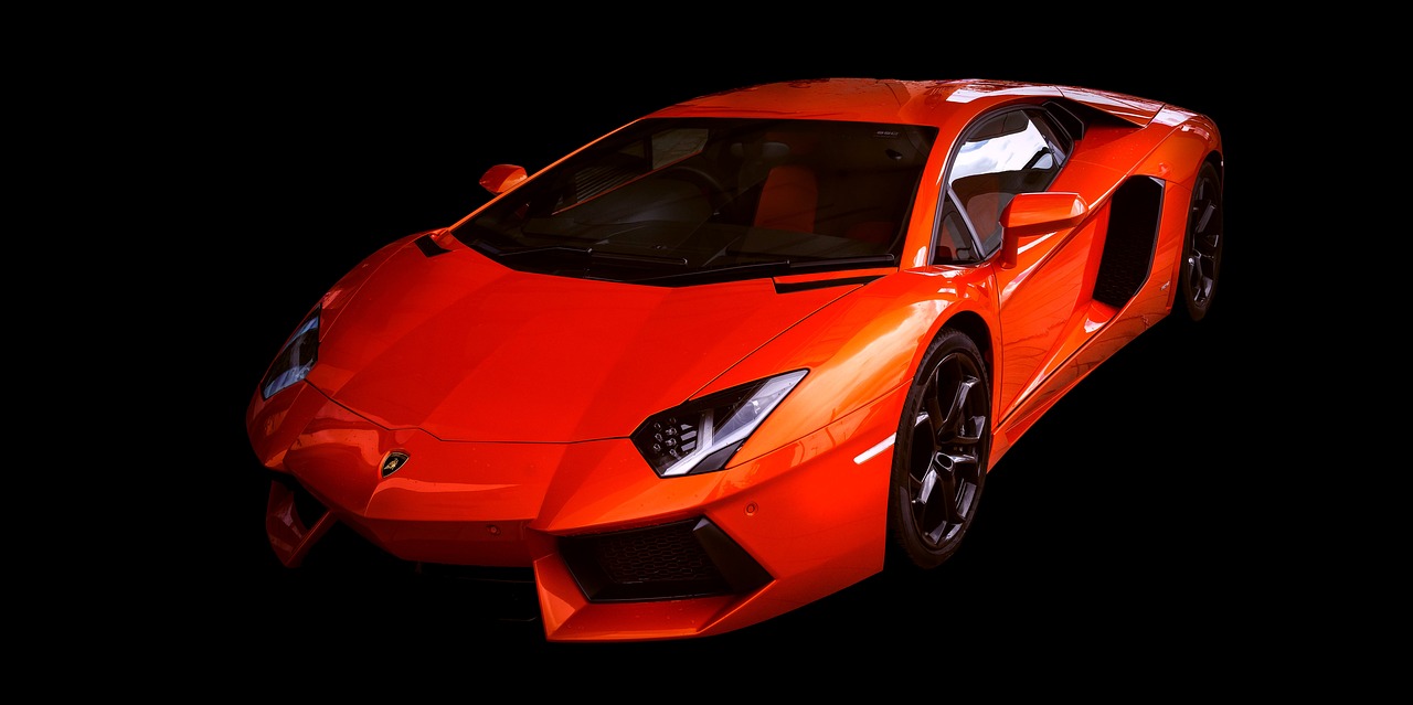 an orange sports car on a black background, a picture, by Alexander Robertson, lamborghini, solid colour background”, 2013, phone background