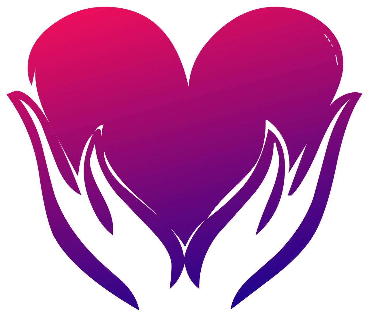 two hands holding a pink and purple heart, inspired by Jin Homura, hurufiyya, stylized silhouette, gradient black to purple, computer - generated, thierry mugler