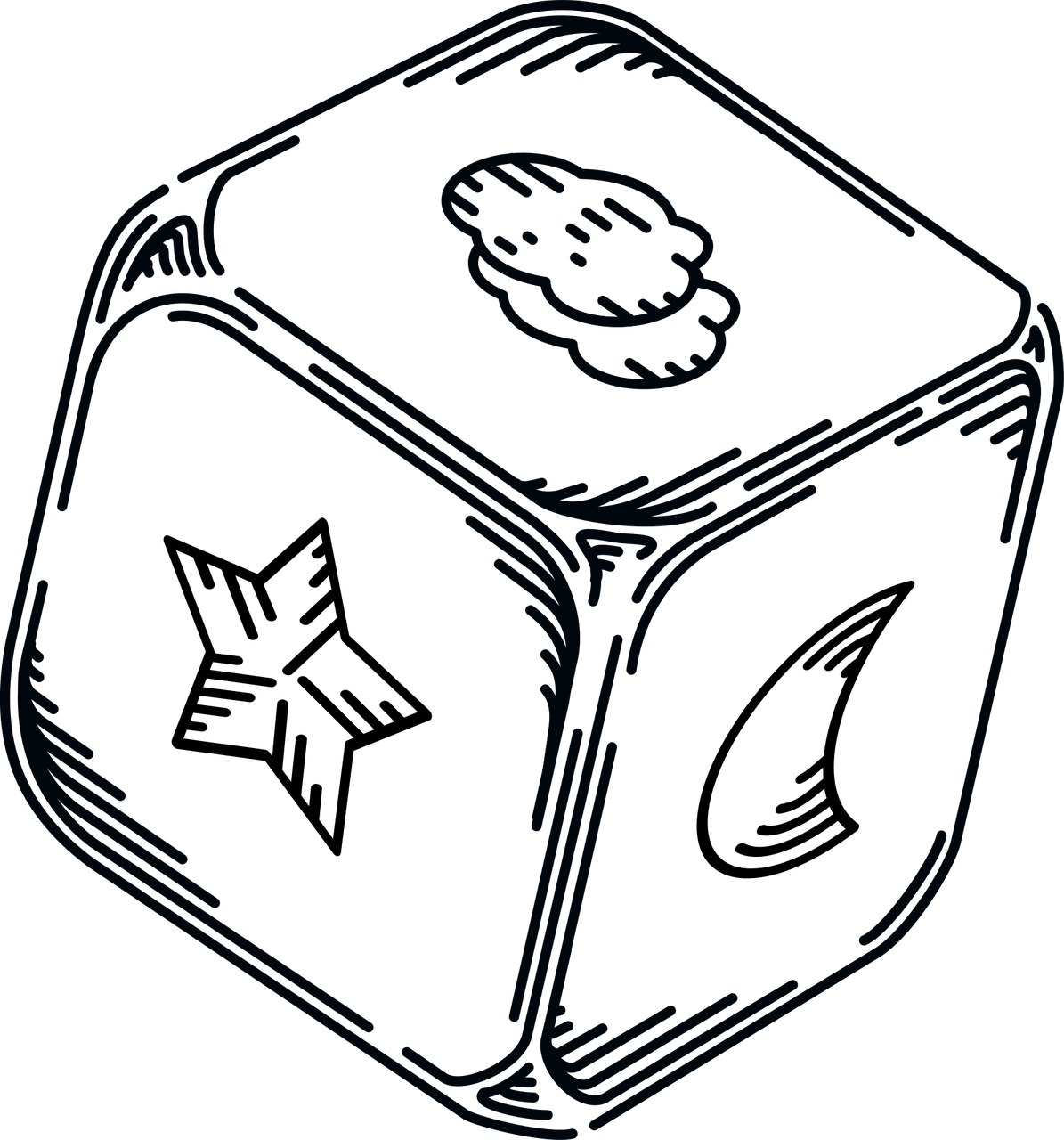 a black and blue line drawing of a dice, by Andrei Kolkoutine, style of the game rimworld, background image, icey, completely dark