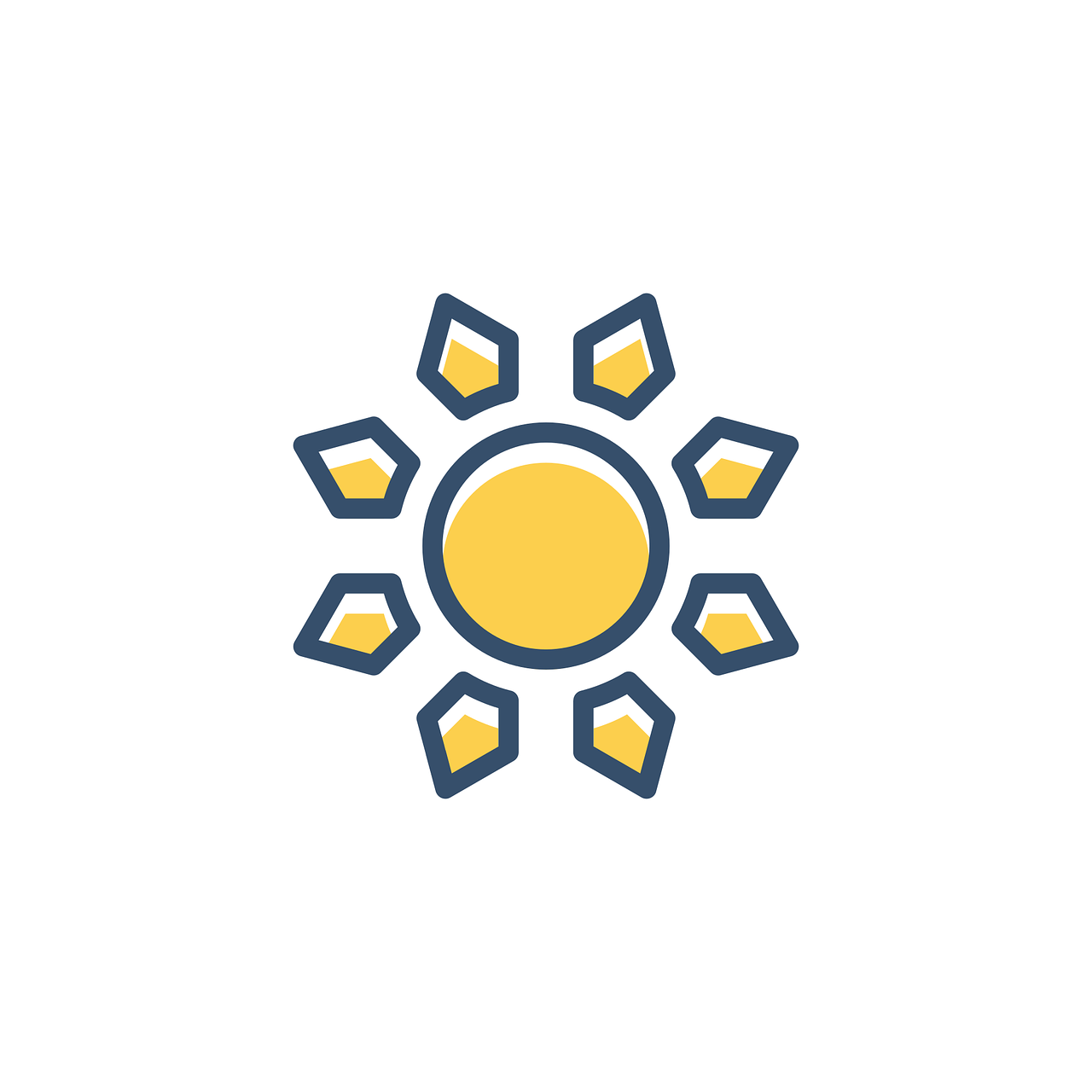 a yellow and blue sun on a white background, by Xul Solar, minimalism, webdesign icon for solar carport, warm tone, jewelry, variable lighting