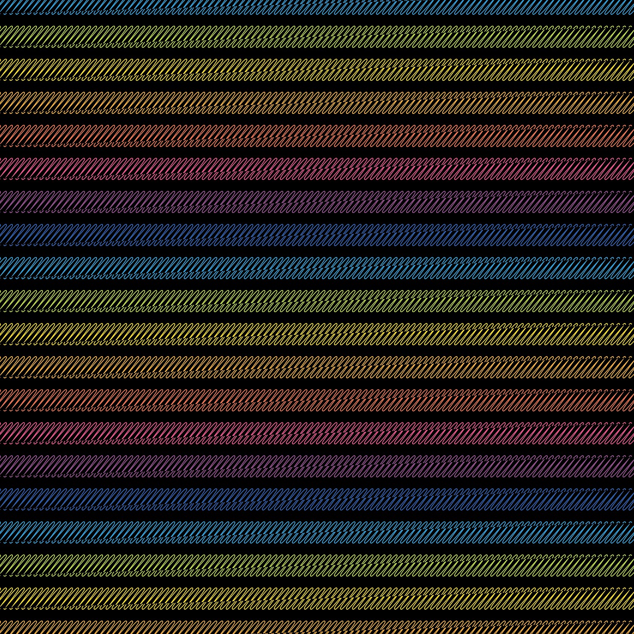 a multicolored striped pattern on a black background, inspired by Lorentz Frölich, op art, lined up horizontally, crosshatch sketch gradient, several layers of fabric, muted dark colors