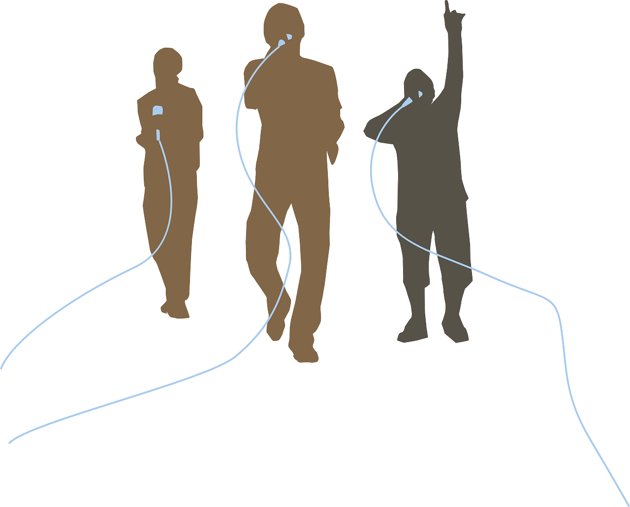 a group of people standing next to each other, an illustration of, by Paul Davis, shutterstock, microphone silluette, string theory, three views, rapping