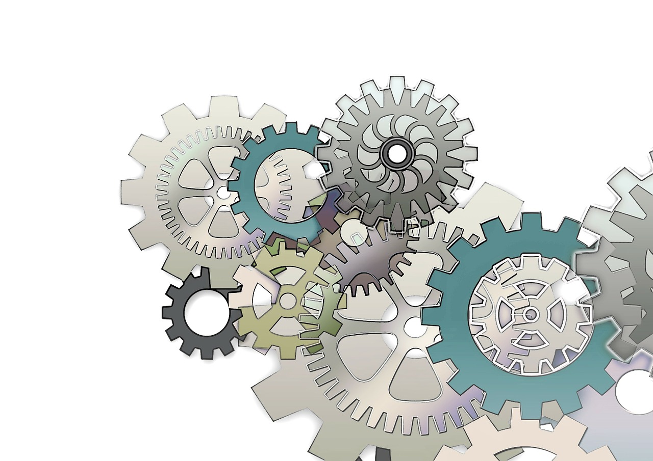 a bunch of gears sitting on top of each other, a digital rendering, inspired by William Gear, trending on pixabay, kinetic art, coloured line art, silver steampunk gears, on a white background, panel