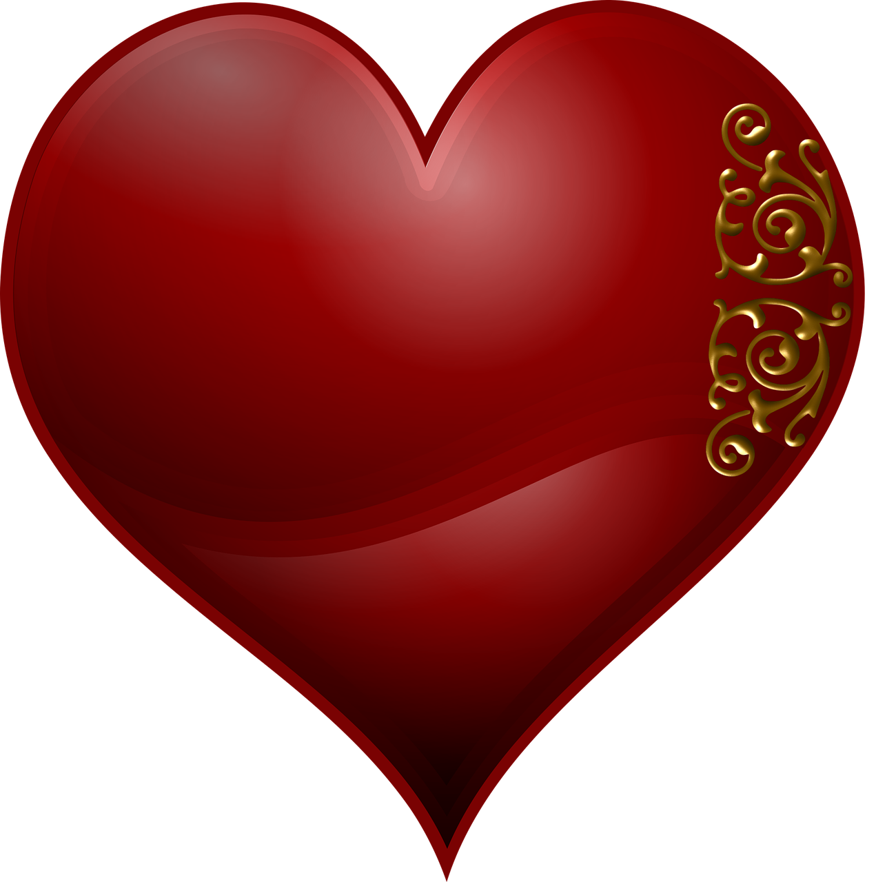 a red heart with a gold border around it, pixabay, hurufiyya, some long, sculpted, by :5 sexy: 7, herb