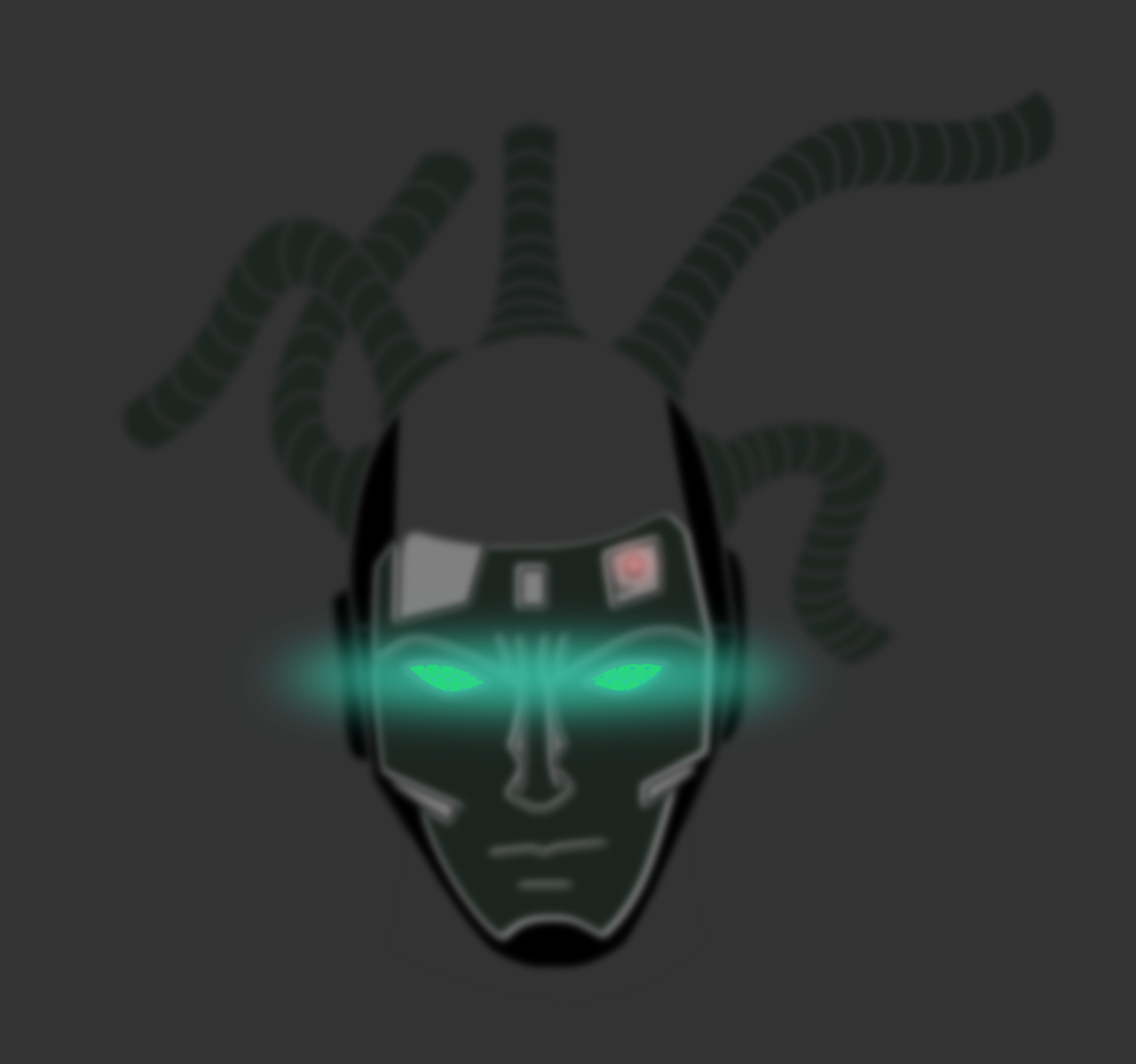 a close up of a person's face with green eyes, concept art, inspired by Android Jones, tumblr, robot icon, male medusa, 2 d render, view is centered on the robot