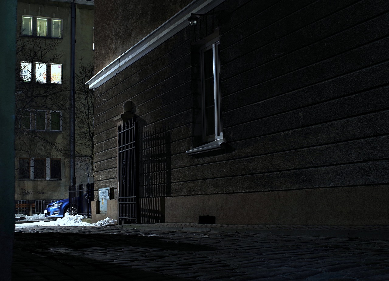 a person walking down a street at night, by Mathias Kollros, polycount, realism, waiting behind a wall, photography alexey kurylev, cold scene, yard