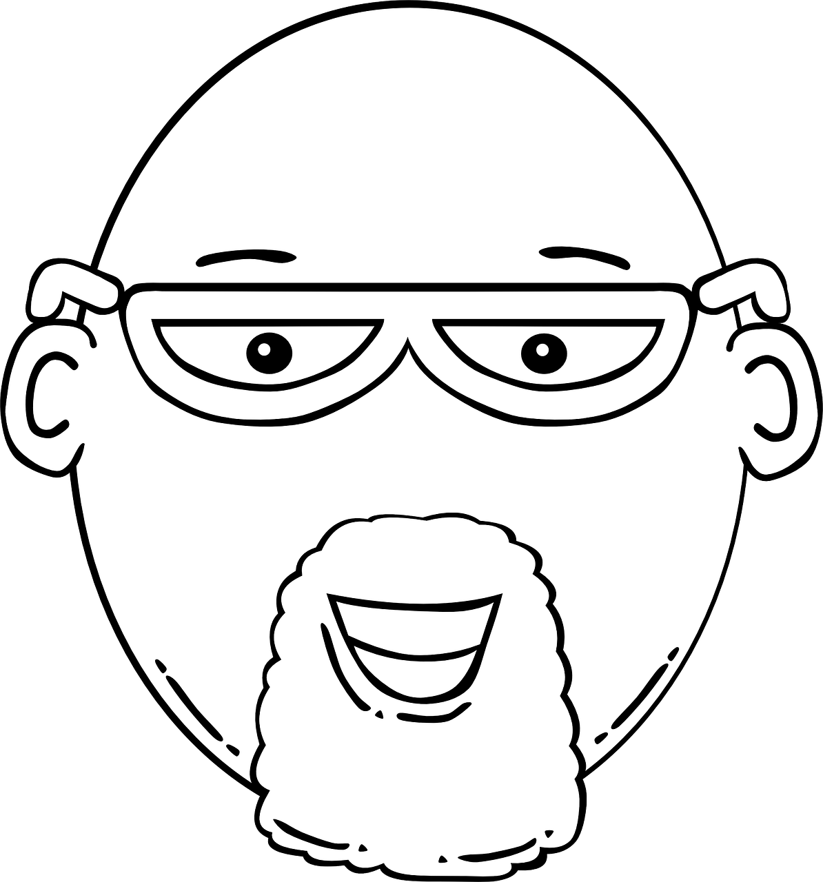 a cartoon man with glasses and a beard, inspired by Leo Leuppi, mingei, clean black outlines, bald head and white beard, expressive happy smug expression, stylized portrait h 1280