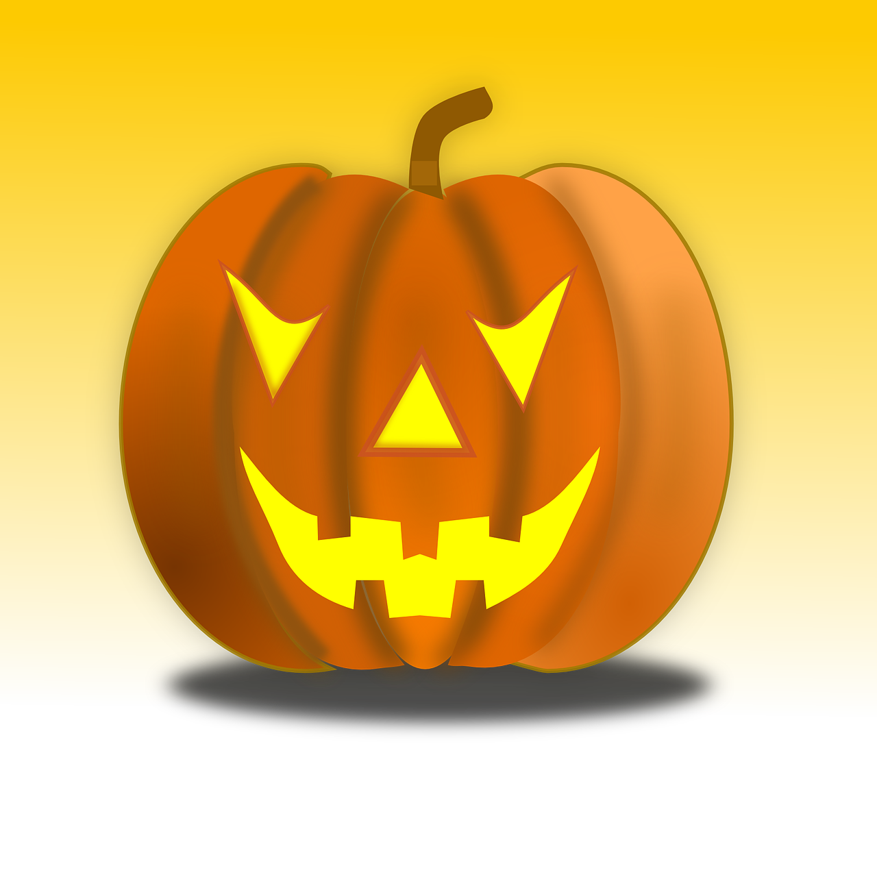 a halloween pumpkin sitting on top of a table, a digital rendering, digital art, vectorized, glowing yellow face, flash photo, ¯_(ツ)_/¯