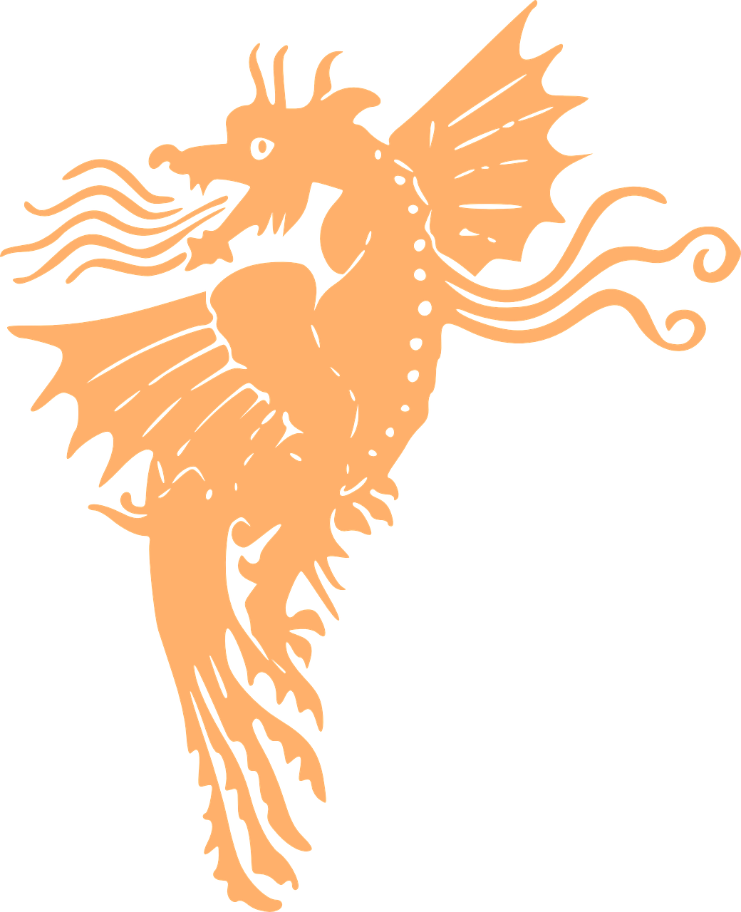 a silhouette of a dragon on a white background, an illustration of, inspired by Aldus Manutius, art nouveau, (light orange mist), sea creature, full res, patrick
