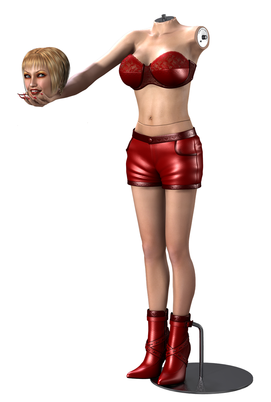 a woman in a red outfit holding a knife, a raytraced image, by Tina Blondell, croptop and shorts, nurse's leather suit, [ [ hyperrealistic ] ], cybernetic implant h 768
