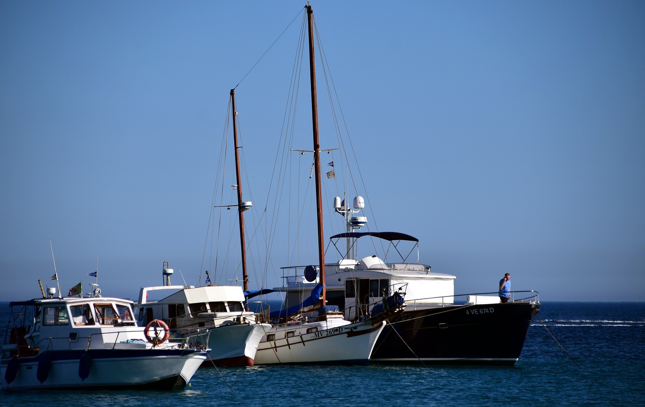 a couple of boats that are in the water, pixabay, purism, three masts, modern high sharpness photo