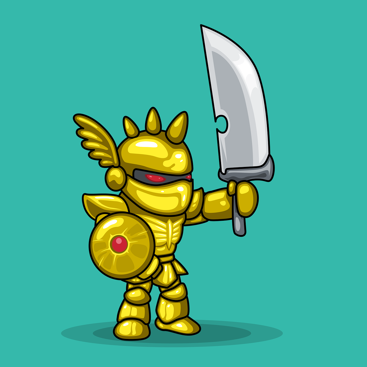 a cartoon character holding a large knife, fantasy art, golden armour, cartoonish vector style, cartoon style illustration