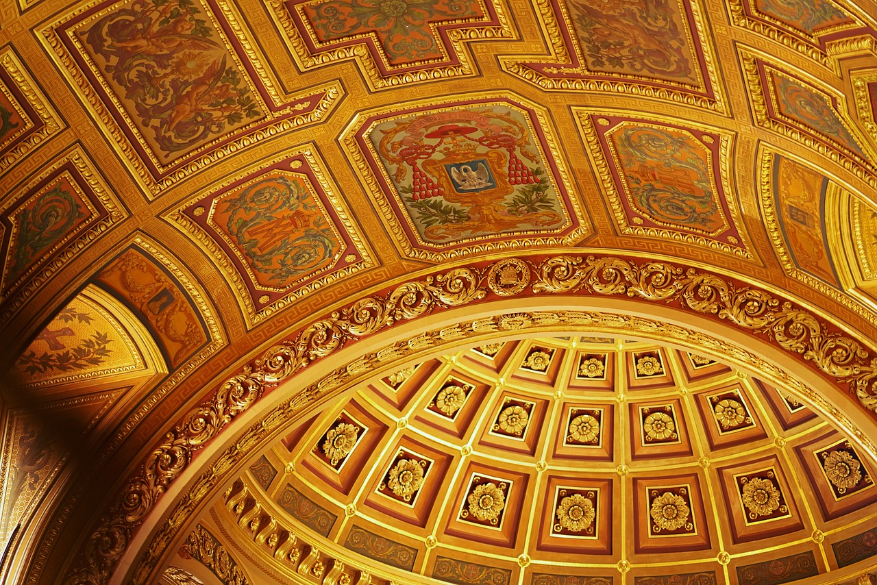 a close up of a ceiling in a building, a mosaic, flickr, interior of buckingham palace, detailed ”, wisconsin, golden curve composition