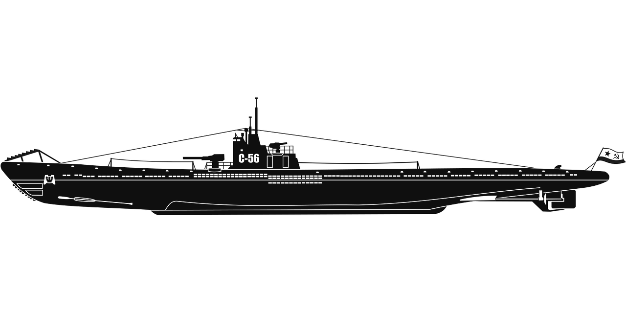 a drawing of a submarine on a black background, a digital rendering, by Edwin Georgi, ascii art, 3840 x 2160, aircraft carrier, elevation view, 8k h- 640