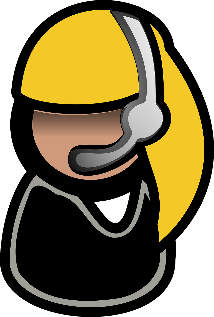 a person wearing a helmet and a headset, a cartoon, arbeitsrat für kunst, black and yellow colors, clip-art, [ [ soft ] ], server