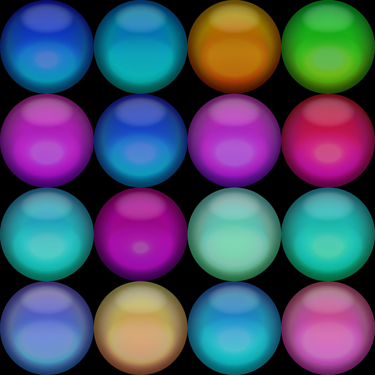 a bunch of different colored balls on a black background, a raytraced image, inspired by Milton Glaser, flickr, wakfu colors + symmetry, iphone background, translucent eggs, 1 6 colors