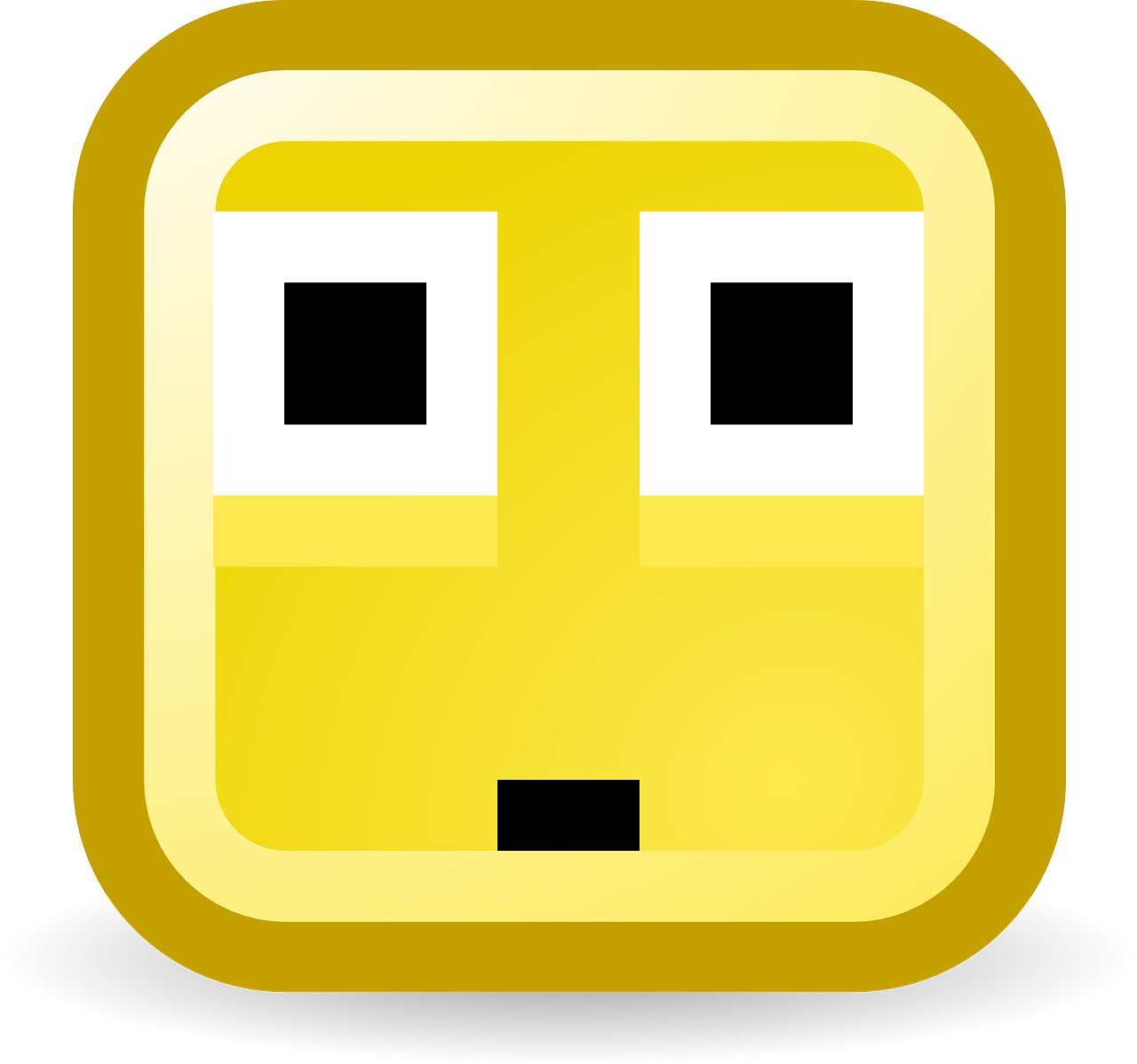 a yellow square face with two black eyes, vector art, flickr, pixel art, round head, closed mouth, cube, bored