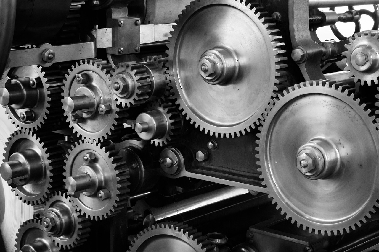 close up view of gears of a machine