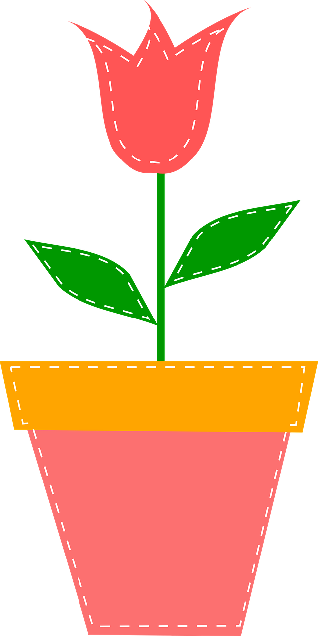 a flower pot with a single blooming plant inside